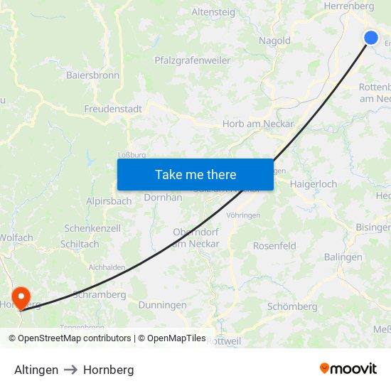 Altingen to Hornberg map
