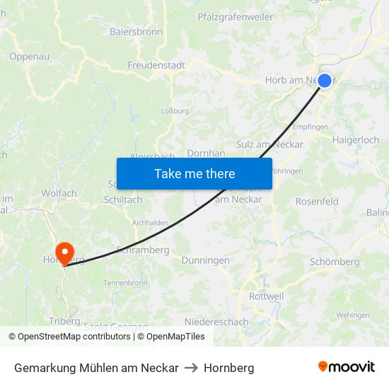 Gemarkung Mühlen am Neckar to Hornberg map