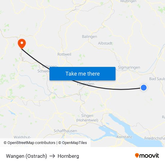 Wangen (Ostrach) to Hornberg map