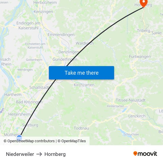 Niederweiler to Hornberg map