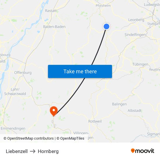 Liebenzell to Hornberg map