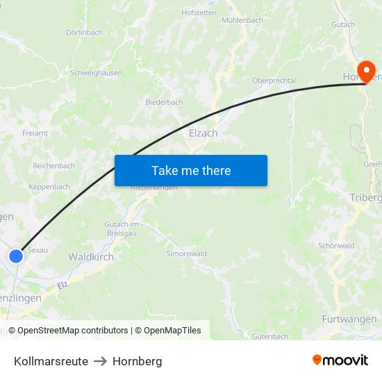 Kollmarsreute to Hornberg map