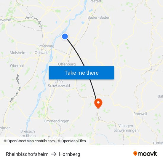 Rheinbischofsheim to Hornberg map