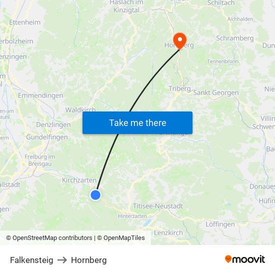 Falkensteig to Hornberg map