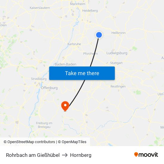 Rohrbach am Gießhübel to Hornberg map