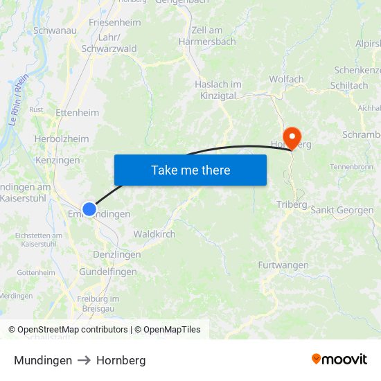 Mundingen to Hornberg map