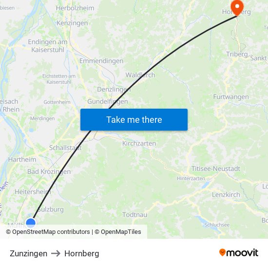 Zunzingen to Hornberg map