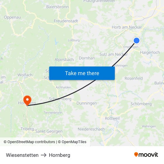 Wiesenstetten to Hornberg map