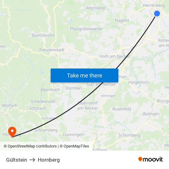 Gültstein to Hornberg map