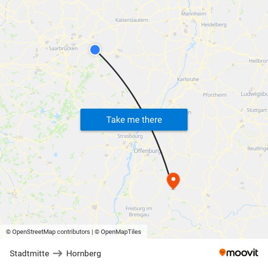Stadtmitte to Hornberg map