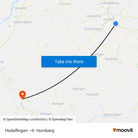 Hedelfingen to Hornberg map
