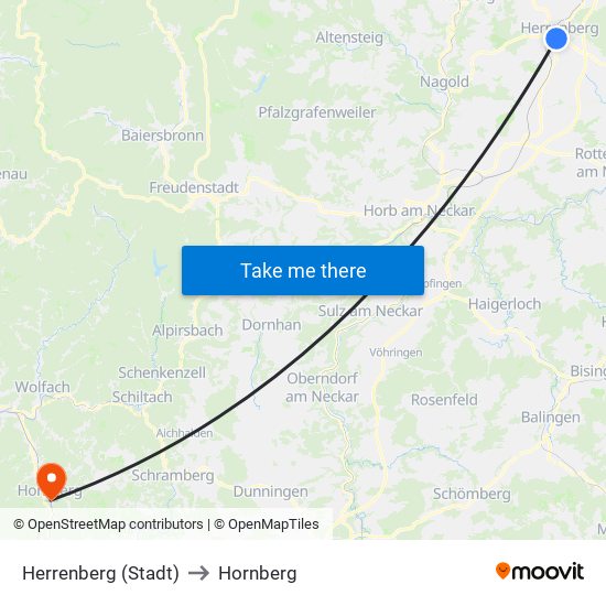 Herrenberg (Stadt) to Hornberg map