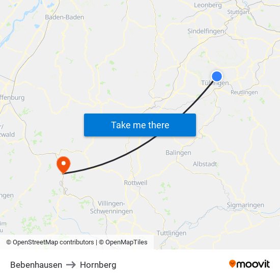 Bebenhausen to Hornberg map