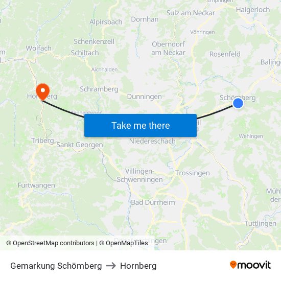Gemarkung Schömberg to Hornberg map