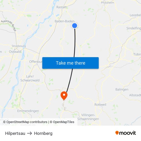 Hilpertsau to Hornberg map