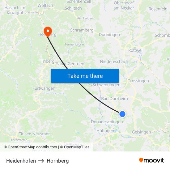 Heidenhofen to Hornberg map