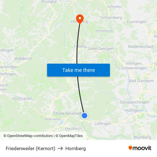 Friedenweiler (Kernort) to Hornberg map