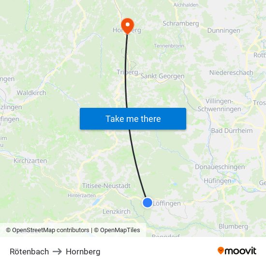 Rötenbach to Hornberg map