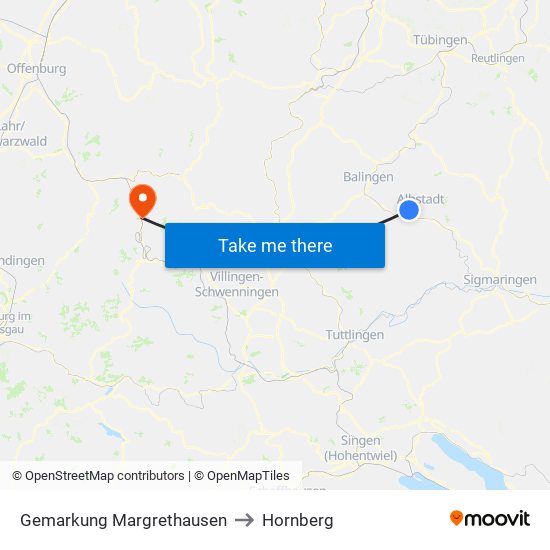 Gemarkung Margrethausen to Hornberg map