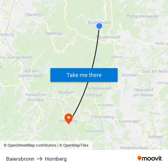 Baiersbronn to Hornberg map