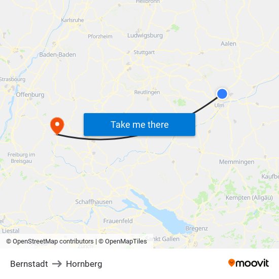 Bernstadt to Hornberg map