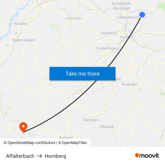 Affalterbach to Hornberg map