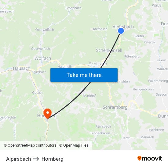 Alpirsbach to Hornberg map