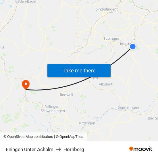 Eningen Unter Achalm to Hornberg map