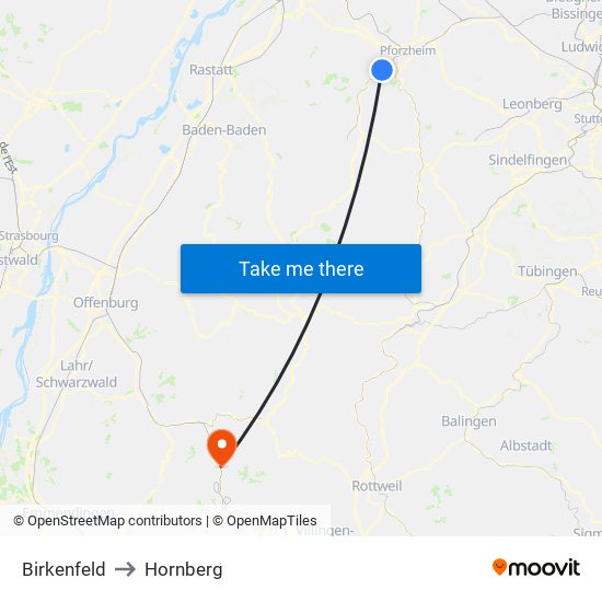Birkenfeld to Hornberg map