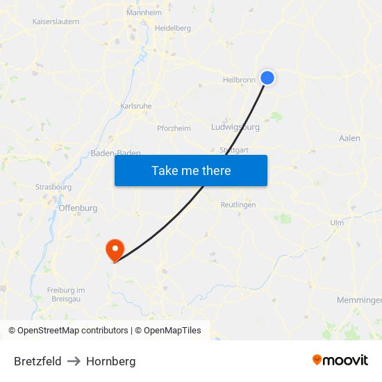 Bretzfeld to Hornberg map