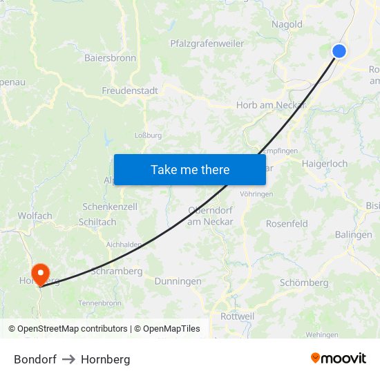 Bondorf to Hornberg map