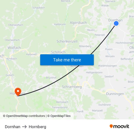 Dornhan to Hornberg map