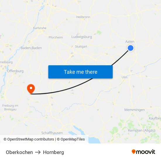 Oberkochen to Hornberg map