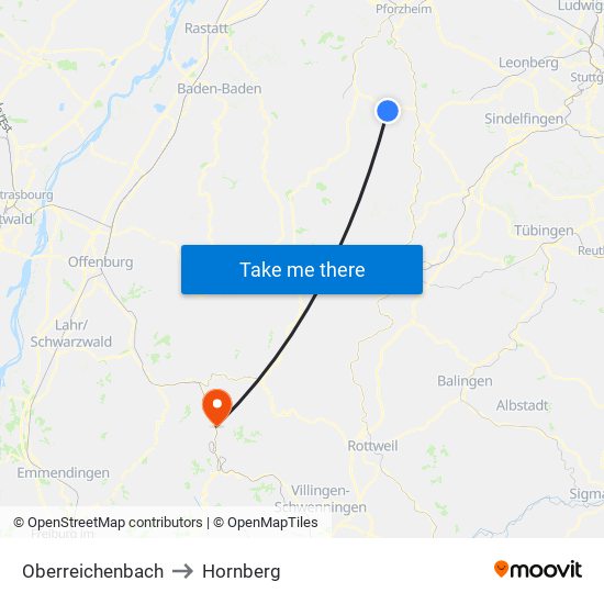 Oberreichenbach to Hornberg map