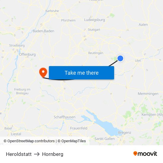 Heroldstatt to Hornberg map