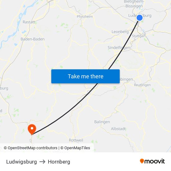 Ludwigsburg to Hornberg map