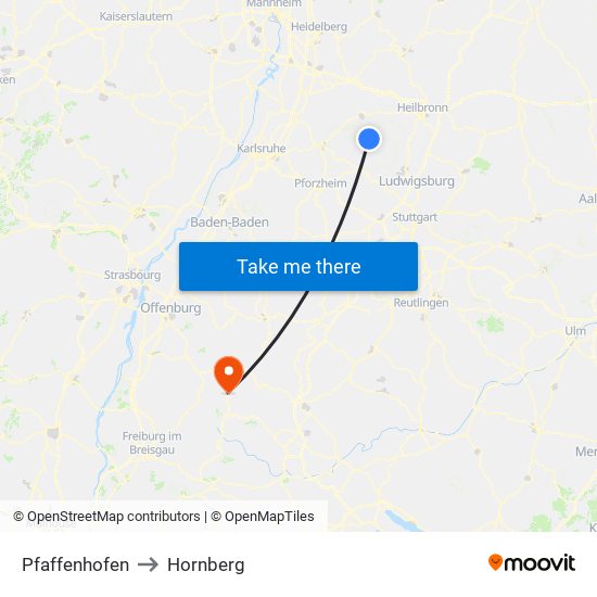 Pfaffenhofen to Hornberg map