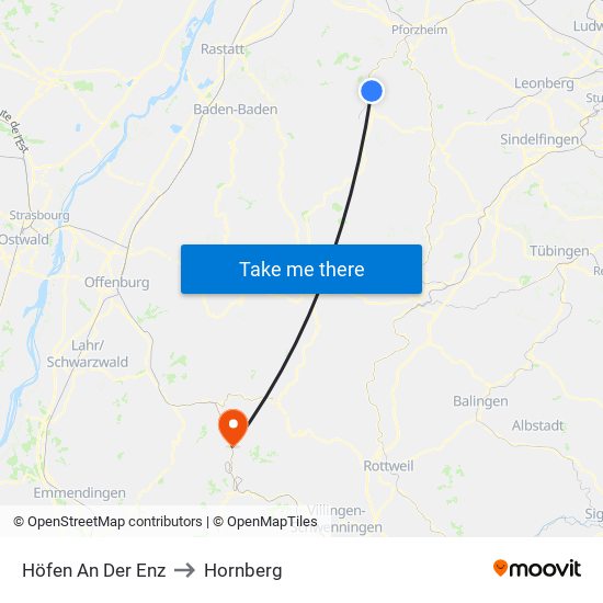 Höfen An Der Enz to Hornberg map