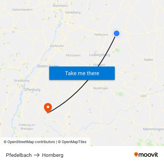 Pfedelbach to Hornberg map