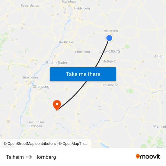 Talheim to Hornberg map