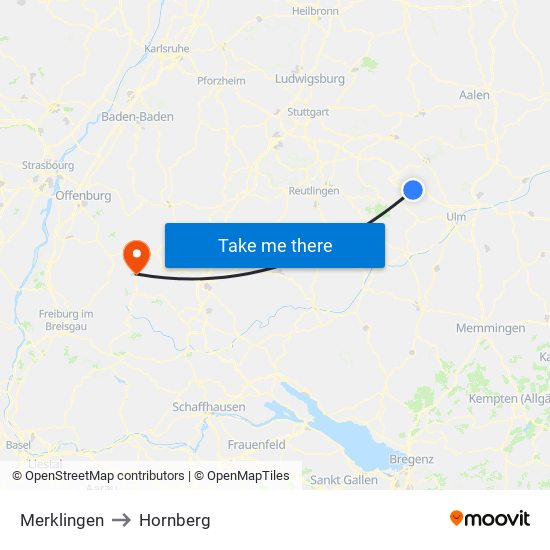 Merklingen to Hornberg map