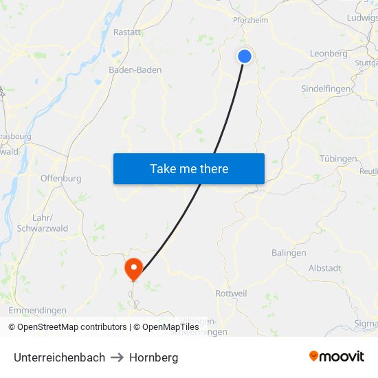 Unterreichenbach to Hornberg map