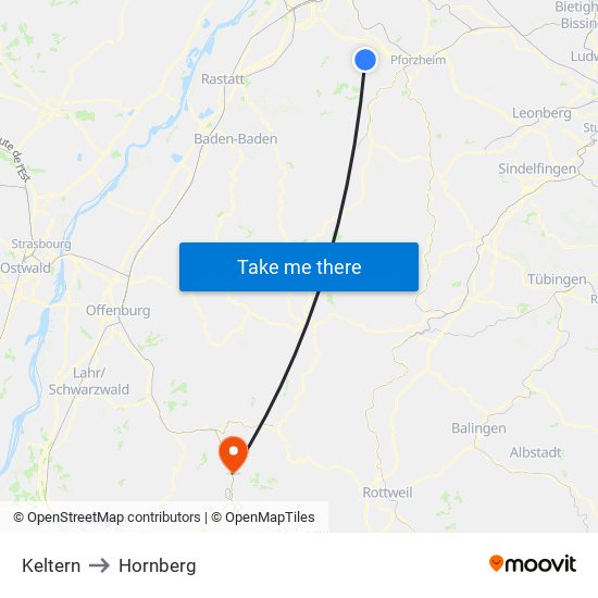 Keltern to Hornberg map