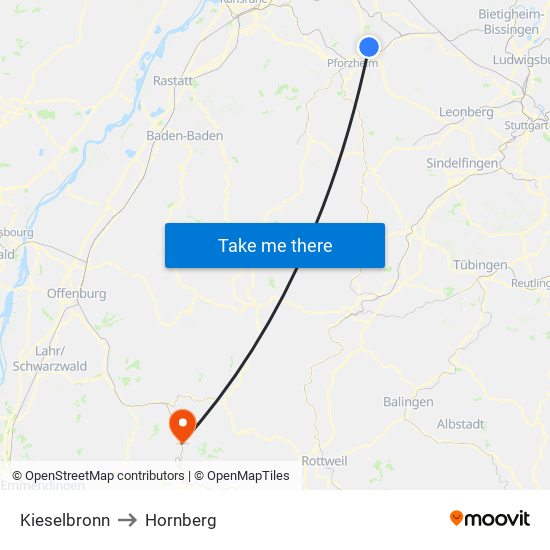 Kieselbronn to Hornberg map