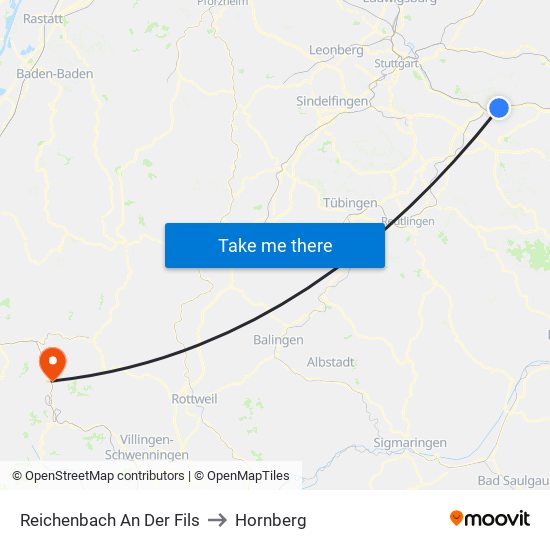 Reichenbach An Der Fils to Hornberg map