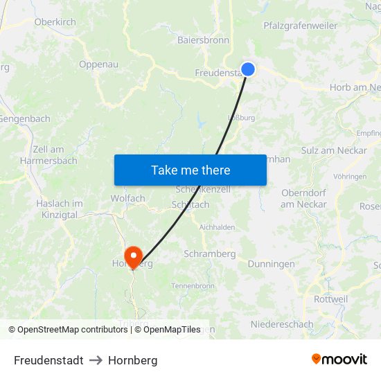 Freudenstadt to Hornberg map