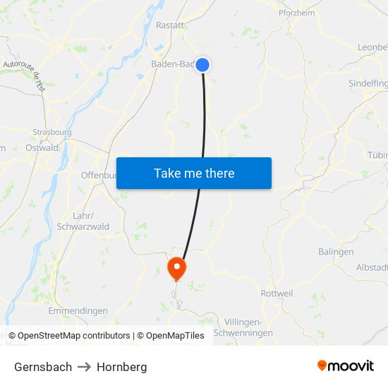 Gernsbach to Hornberg map