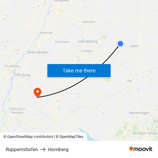 Ruppertshofen to Hornberg map