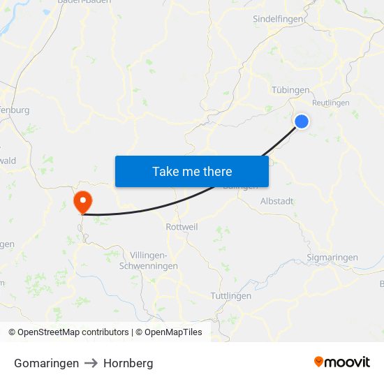 Gomaringen to Hornberg map