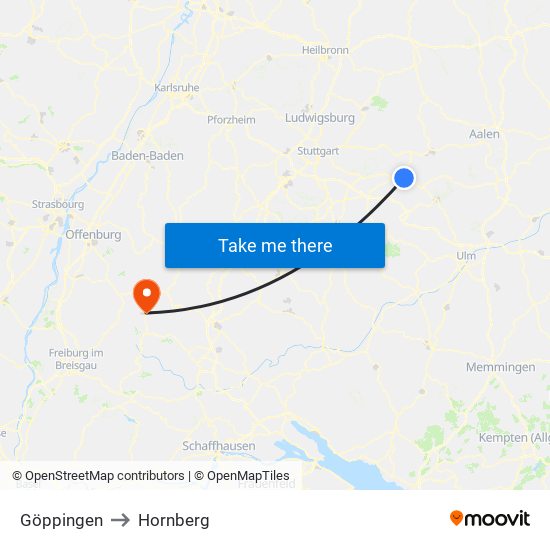 Göppingen to Hornberg map